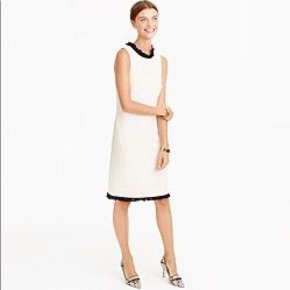 Cream J.Crew dress w/black ruffle trim